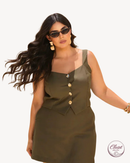 Conjunto Blusa com Botões e Saia Detalhe Cós | ClosetPlusSize