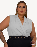 Blusa Manu Ellas Modas Plus Size Decote Cruzada Feminina | ClosetPlusSize