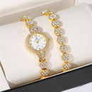 Kit Relógio + Pulseira Luxo Banho Dourado com Zircônias | ClosetPlusSize